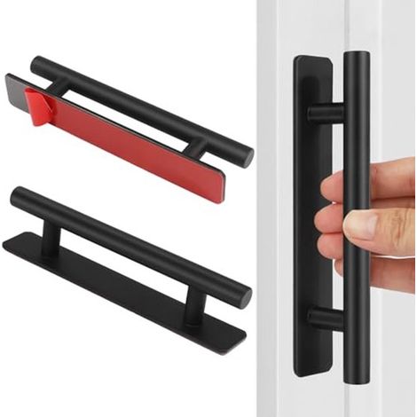 Tiradores autoadhesivos para muebles: paquete de 2 tiradores de acero inoxidable para puertas, no requieren perforación. (1/5)