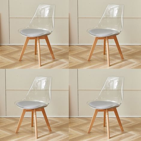 Wokaka Set di 4 sedie trasparenti - sedie da pranzo con cuscino in PU dal design scandinavo (Grigio)