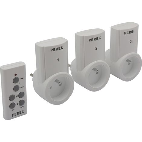 Perel Funksteckdose, mit Fernbedienung, 3er Set, bis zu 25 m, 10 A, 2300 W, weiß