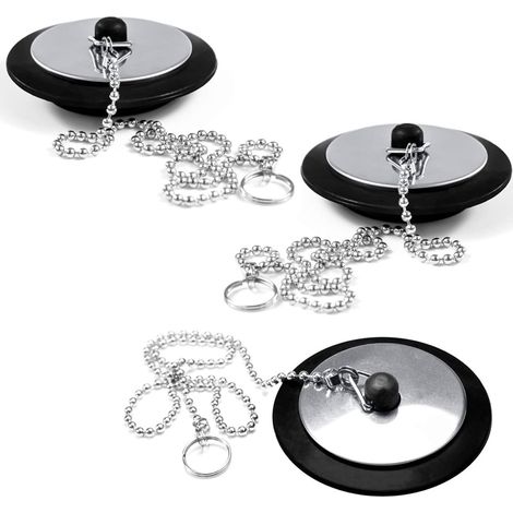 3 Pièces Bouchon Baignoire Universel,Bouchon de Lavabo avec La Chaîne à Billes Bouchon,Bouchon d'Evier Cuisine,pour Évier,Salle de Bain et Cuisine (1/5)