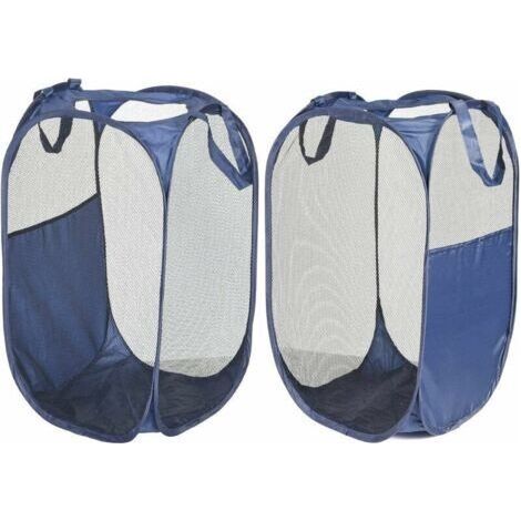 Panier à Linge Pliable, Corbeilles à Linge Pliable Pop Up en Maille Filet Sac à Linge avec 2 Poignées Renforcées, Organisateur pour vêtements et Jouets 36x36x58cm,, Marine, Lot de 2 (1/4)
