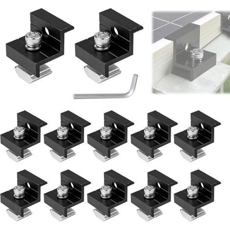 12-Piece Solar Panel Mounting Kit (30-42mm), Z-Shaped Central Clamps for Balconies, Aluminum Solar Panel Mounting Brackets for Rails, PV Modules, Roof Clamps, Black (1/5)