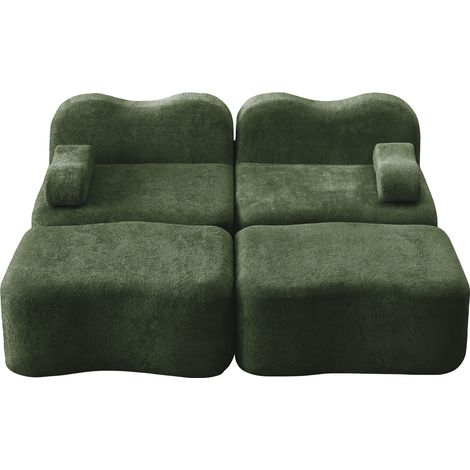 ELVMI Modulares Sofa 2-Sitzer mit 2 Hockern, rahmenlos, mit Samtbezug, Grün (1/5)