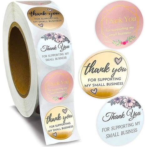 500 etichette adesive, etichette regalo, etichette per dolci, etichette "Grazie", 500 pezzi su 1 rotolo, etichette sigillanti, etichette regalo, adesivi decorativi (1/5)