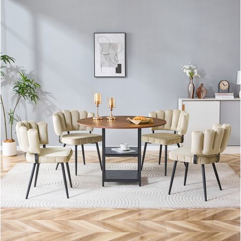Conjunto mesa y sillas redonda de 107 cm con almacenaje, 4 sillas de tejido HAVRYA (1/5)