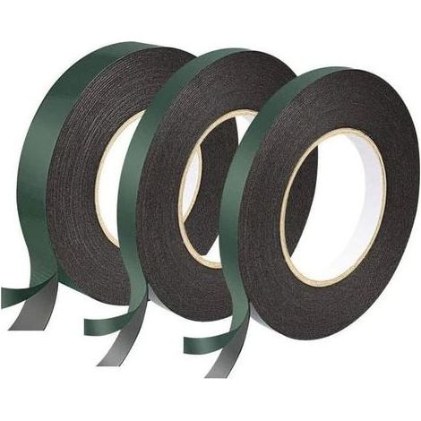 3 Rouleaux Double Face Ruban, Ruban Adhésif Double Face Noire12 mm,12mm,25mm Ruban Mousse Extra Fort Ruban Eponge Imperméable (1/5)