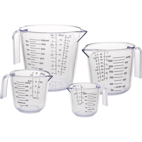 Mesurette Plastique - 150 ml 300 ml 600 ml 1000 ml - Poignée Ergonomique Échelle Précise - Résistant à la Chaleur - Pour Cuisine et Laboratoire - Lot de 4 (1/5)