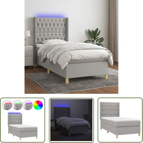 The Living Store Sommier à lattes de lit matelas LED Gris clair 90x200cm Tissu - Sommier Tapissier - Lit Plateforme - Lit Avec Rangement - Lit Design - Lit Moderne (1/5)