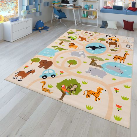 Tapis enfant antidérapant pour chambre garçon/fille, motif route Rectangulaire, 200 cm x 290 cm x 4 mm, Mehrfarbig
