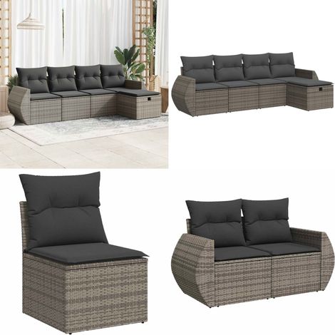 vidaXL Salon de jardin 5 pcs avec coussins gris résine tressée (1/5)