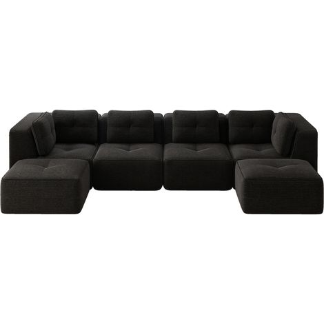 Sofá modular esquinero en U con otomana de pana negra MODENUIT (1/5)