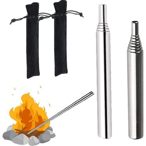 Soufflet de Poche 2 pièces,Outil à feu de démarrage à Soufflet télescopique en Acier Inoxydable pour Cuisiner Pique-Nique BBQ Chasse Pêche Pêche (1/5)