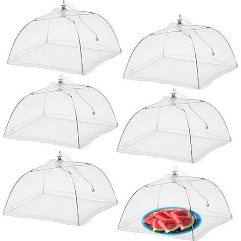 TRIOM 6pcs Cloche Alimentaire Pliable Anti-mouche Couvercle de Nourriture en Maille Pliant Tente Parapluie Anti-insectes Anti-moustiques Protection pour Barbecue Pique-nique Aliments (1/5)