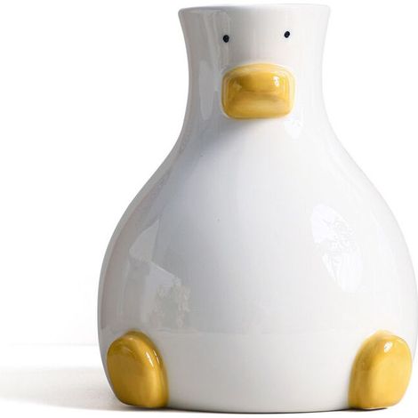 Vase à fleurs moderne blanc avec motif de canard unique, Décoration de table ronde esthétique, 20cm (1/5)