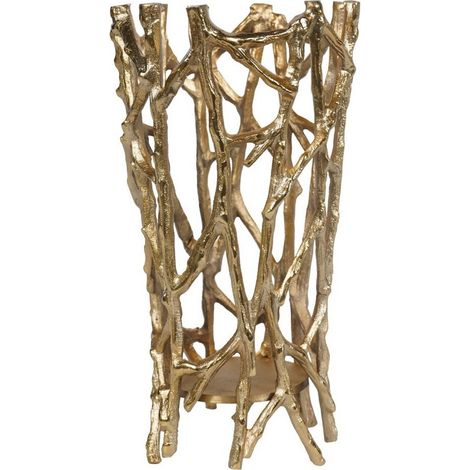 Twig Round Pillar Holder Large - Aluminium - L15 x W15 x H28.5 cm - Raw Gold