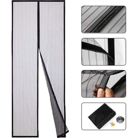 Porte moustiquaire magnétique noire 85 x 200 cm - Maille résistante, fermeture magnétique en haut et en bas, fermeture automatique (1/2)