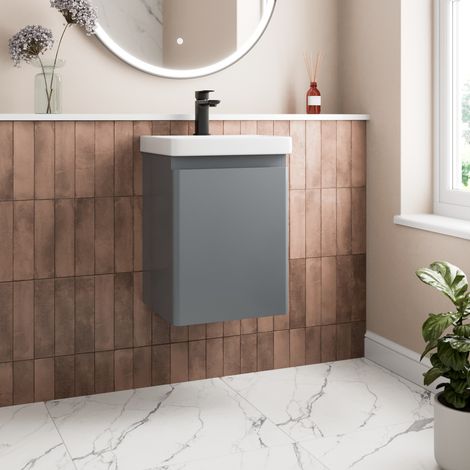 Grey Bathroom Furniture Vanity Unit Basin Storage Cabinet Cupboard 400mm Wall Hung