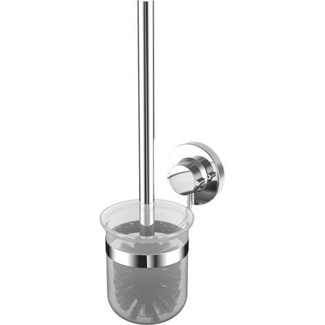 Brosse WC 3 en 1 – Avec brosse WC en nylon – 3 options de fixation différentes avec ventouse, tampon adhésif et perçage – Acier et Plastique ABS / T340267 Chrome (brillant) (1/3)