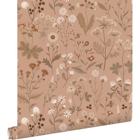 papier peint fleurs des champs marron terracotta - ESTAhome (1/5)