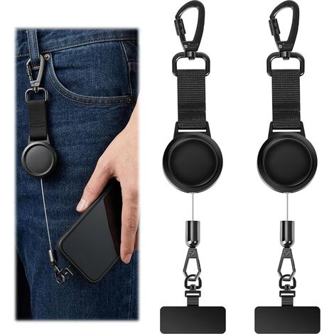 Lanières de sécurité antivol rétractables pour téléphone, lanière extensible avec crochet métallique verrouillable et anneau rotatif à 360° pour la randonnée, la pêche et l'utilisation quotidienne (1/5)