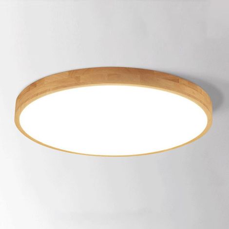 Plafonnier LED Moderne 36W Rond Ø40cm Bois, Lumière Blanche 6000K, Lampe de Plafond Intérieure pour Salon, Couloir, Salle à Manger, Chambre