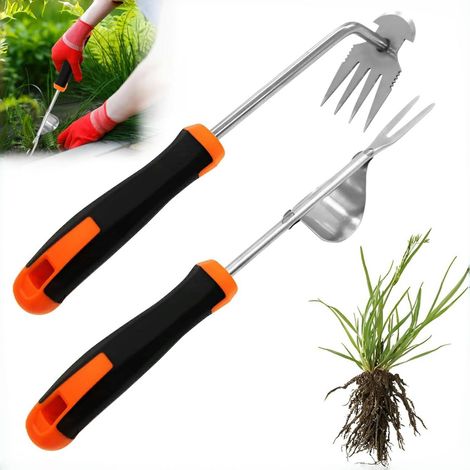 Outil Desherbeur Manuel Écologique avec Poignée Ergonomique Désherbeurs Manuels Manche Râteau de Désherbage Arrache Mauvaise Herbe avec Acier Inoxydable Outil de Jardin pour Pelouse et Potager (A) (1/5)