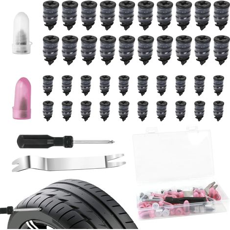 40 Stück Vakuum Reifen Reparatur Nagel, Reifenreparatur mit Schraubendreher und Mini Nageleisen, Reifenreparatur-Gumminagel, Tubeless Reifenflickzeu Kit für Auto, Fahrrad, Motorrad (20S+20L) (1/5)