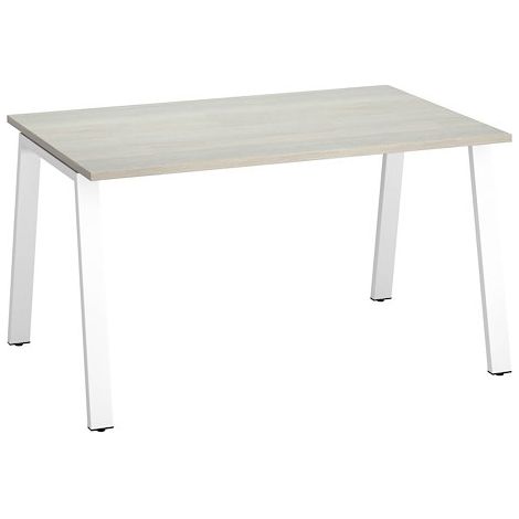 Bureau droit individuel chêne gris 140 x 80 cm, piétement métal blanc - Arch - Maxiburo