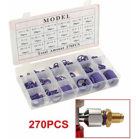 Juego de 270 juntas tóricas de goma para aire acondicionado de coche R134A, con caja de plástico, color morado (1/4)