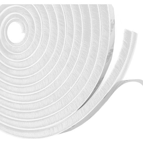 Bande de Brosse Autocollante Anti-poussière, Joint Brosse Porte Coulissante Pour Fenêtres et Portes, Bande Brosse D'étanchéité Réduction du Bruit et Coupe-Vent,9mm(B) x9 mm(D) x10M(L),Blanc (1/5)