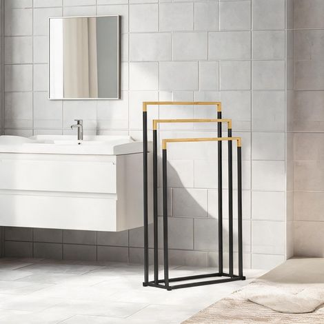 Porte-serviettes schwarz Natur en stahl Bambus 45 x 22,5 x 86 cm (1/5)