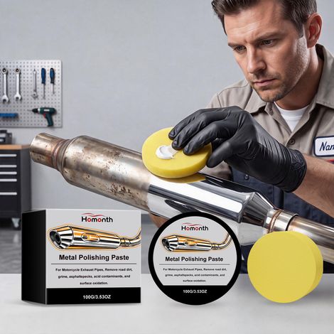 Polierpaste für Motorrad-Auspuffrohre, zur Rostentfernung, zum Aufhellen, Polieren von Metalloberflächen und für Autoauspuffanlagen – 100 g + Schwamm -- DE (1/5)