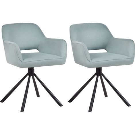 Conjunto de 2 sillas de comedor modernas de tela asiento acolchado patas de metal negro giratorias verde menta Loures