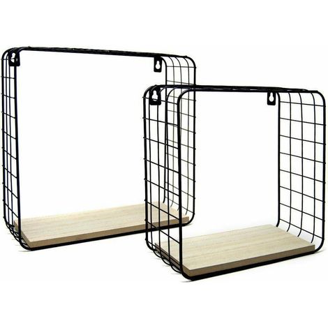 TRADE SHOP - 2 Mensole Da Parete Moderne Design Cubo Mensola Scaffale Legno Metallo Nero - (1/5)
