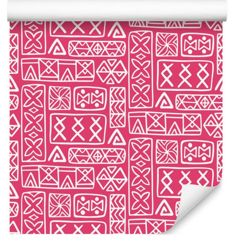 Carta da parati con motivo geometrico polinesiano, rosa cipria e rosa antico, 50x1000 cm (1/5)
