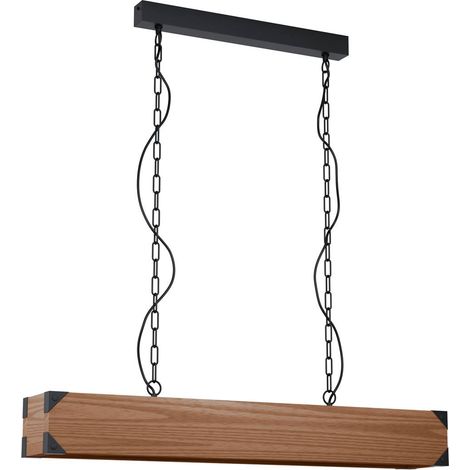 Lampadario A Sospensione Vintage Harborough Acciaio Nero Legno 4 Luci E27 (1/4)