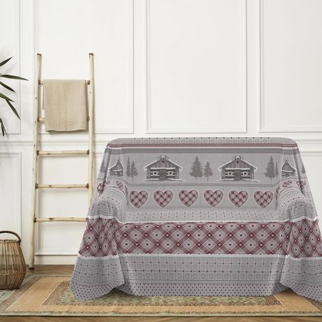 Housse de canapé 250 x 290 cm, Drap Housse 100% Coton Pur, Motif Chalet Rouge, Drap d'ameublement, protège-canapé ou Couvre-lit d'été 2 Places (1/5)
