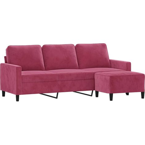 vidaXL Canapé à 3 places et repose-pieds Rouge bordeaux 180 cm Velours