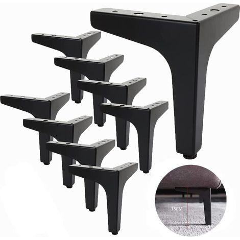 Lot de 8 Pieds de Canapé Metal 15 cm, Pieds de Table Basse Métal Charge Jusqu'à 600 KG Pied de Meuble Noir, Support de Table en Fer Forge /Sofa, Pied pour Meuble TV, Placard (1/5)