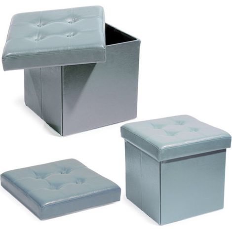 Trade Shop - Pouf Scatola Portaoggetti Puff Poggiapiedi A Forma Di Cubo In Ecopelle Colore - Grey
