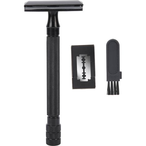 Rasoir double lame coupe-barbe et poils corporels, manche long portable, avec 5 lames de rechange (1/5)