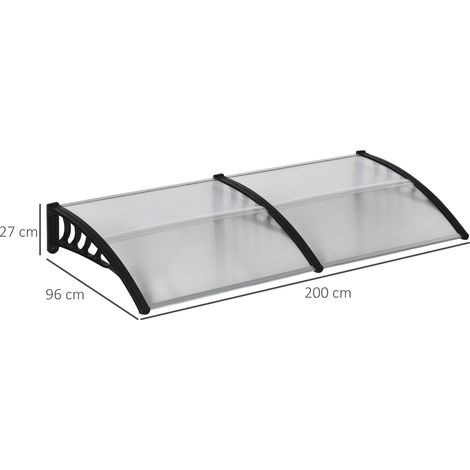 Türüberdachung, Schutz vor Regen, Wind und Hagel, Polycarbonat, Aluminium-Verbindungstangen, 200 x 96 x 27 cm, Schwarz (1/5)