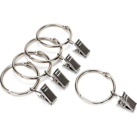 10 Anneaux pour Rideaux avec Pince ø intérieur 25 mm Coloris - Nickel satine (1/3)