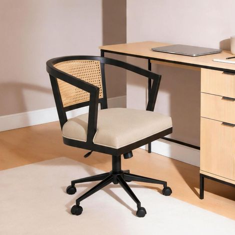 Nola Rattan Home Office Computer Desk Swivel Chair with Armrests Home Office - Black (1/5)