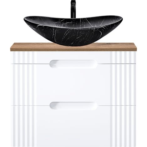 Waschtischunterschrank 80cm mit Aufsatzwaschbecken in schwarz FAIRFIELD-56 weiß mit Eiche Nb., B/H/T ca. 80,4/79/46 cm (1/5)