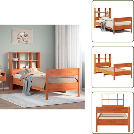 Lit bibliothèque sans matelas cire marron 75x190 cm pin massif - Lit Bibliothèque - Lits Bibliothèque - Lit - Lit Simple (1/5)
