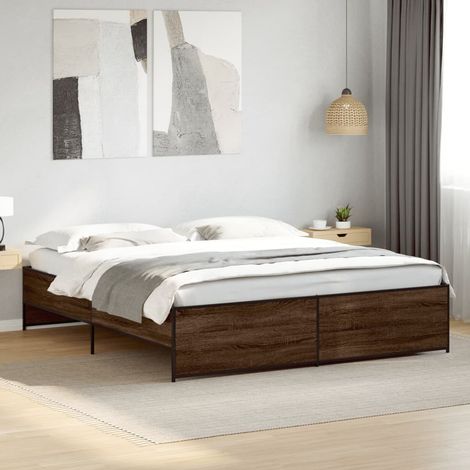 Bettgestell Braun Eichen-Optik 180x200 cm Holzwerkstoff Metall (1/5)