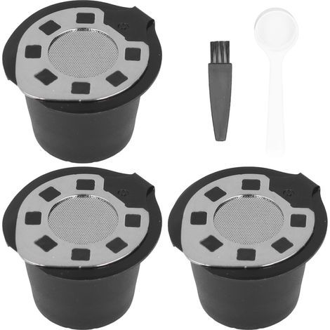Couche de Filtre à Capsule de café - 50 Ml de Tasse de Recharge en Acier Inoxydable (Boîte de couleur 3 brosse à cuillère plaquée) (Couleur Boîte 3 Chrome plaqué + pinceau). (1/5)