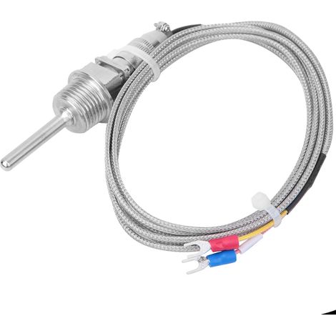 Sonde de température thermocouple de type K (RTD) en acier inoxydable, connecteur détachable 3 broches 1/2 NPT, câble de 2 m / 6,6 pi