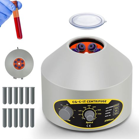Mini Centrifugeuse PRP PRF Laboratoire, 6x15ml, 4000rpm, 1790xg Minuteur 60 Min, 2 Jeux de Adaptateurs, Faible Vibration, pour Tubes Vacutainer de 5/10 ml (1/5)